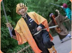 鬼滅の刃cos鬼殺隊ユニフォーム我妻善逸コスプレ衣装6点セット}