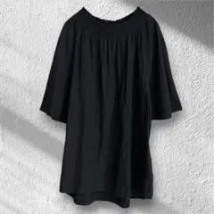 ロペピクニック　シャーリング　ブラウス　半袖　上品　シンプル　ブラック　M