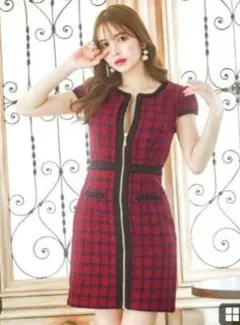 【新品未使用タグ付き】ツイードチェックフロントジップミニドレス　Sサイズ