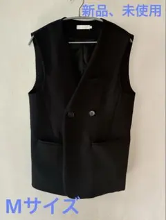ブラック ダブルボタン ノースリーブベスト　Mサイズ