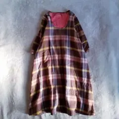 ❴ KAPITAL ❵ Cotton Check Olive op Dress