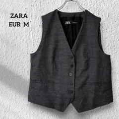 ZARA【EUR M】ノースリーブベスト ジレ チェック柄 グレー