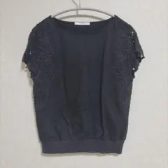 ANAYI アナイ レース切替 半袖 カットソー 黒 36 コットン 上品 美品のサムネイル