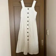 イング　デニムロングジャンパースカート フロントボタン白