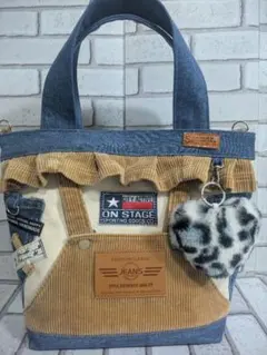 No.M010 デニムリメイク フリルバック　コーデュロイ　オーバーオール