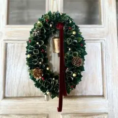 オーバルリース　布リース　/ナチュラルインテリア　クリスマスリース