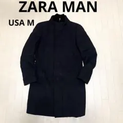 ZARA MAN レイヤード セミロングコート ネイビー ジップアップ ザラマン