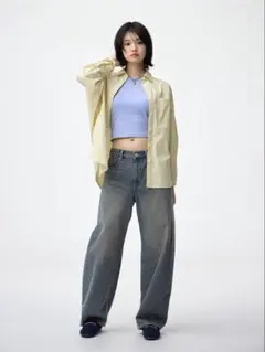 GU バレルレッグジーンズ L（ブルー）