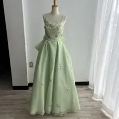 ⬜︎ カラードレス【47】　花嫁　ドレス　ライトグリーン　チュール　刺繍　鳥　花