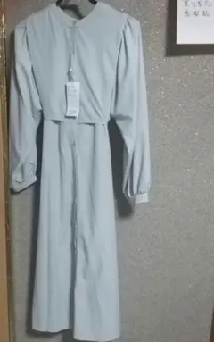 モスグリーン 長袖 シャツワンピース