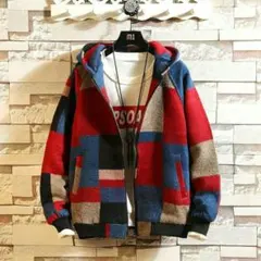 ジップアップ パーカー レッド 暖か アウター オーバーサイズ カジュアル >