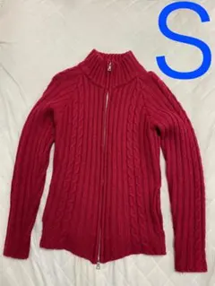 半額！NO ID. W-ZIP スタンドカラー リブ編みセーター ワイン