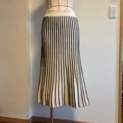 ストライプ プリーツスカート ロング丈