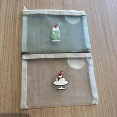 喫茶メッシュポーチ ︎✿ プリン ＆ クリームソーダ柄 ♡ 新品未使用
