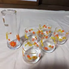 アデリア　昭和レトロ　グラス5個と水差し　コスモス