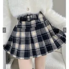 GRL インパン裏地ベルト付きチェック柄プリーツミニスカート gn537