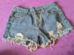 ダメージ加工フリンジハイウエストショートパンツ　ギャル　平成Y2K　ヴィンテージ