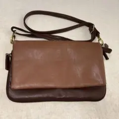 HUSHUSHクラッチバック型ショルダーバック/ブラウンレザー2層構造（中古品）