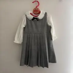 フォーマルドレス チェック柄 グレー ホワイト　95cm