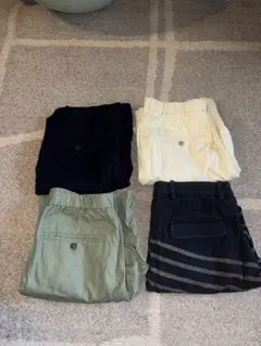 ショートパンツ 4点セット 黒 白 緑 ストライプ