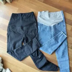 マタニティズボン　2本セット ストレッチスキニーパンツ 黒　デニム