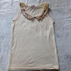襟付きタンクトップ 花 刺繍 アイボリー インナー トップス