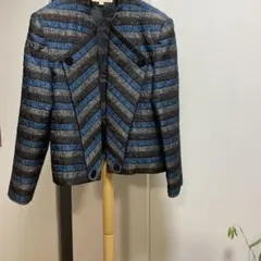 ノーカラーキルティングジャケット 青・茶・グレー