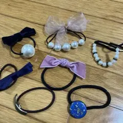 リボンとパールのヘアゴムセット