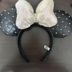 ディズニー　ミニー　パール＆スパンコール　キルティング　ブラック　カチューシャ