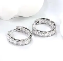 ステンレス　フープピアス　シルバー　ジルコニア　キラキラ　アレルギー対応