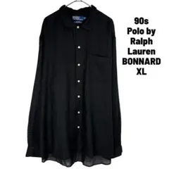 90s ポロ ラルフローレン BONNARD シャツ 無地 リネン コットン 黒