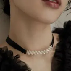 サテンリボンパールチョーカー 結婚式 お呼ばれ オケージョン ネックレス