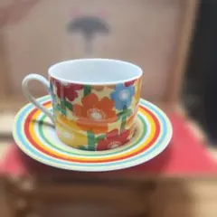 昭和レトロ 花柄 カップ＆ソーサー 鮮やかのサムネイル