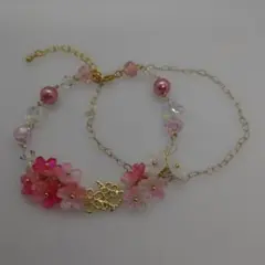 桜モチーフ ビーズブレスレットピンク ゴールドカラー