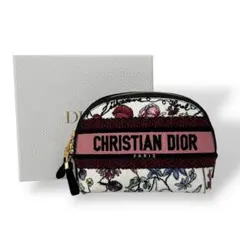 未使用級　ディオール　ミニポーチ　エンブロイダリー　化粧ポーチ　花柄　キャンバス