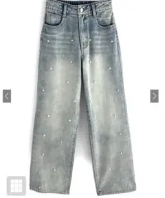 GRL フリージア　パールストレートデニムパンツ S