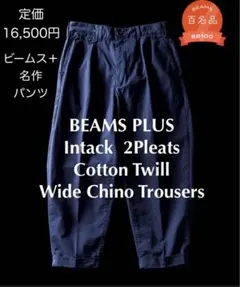 BEAMS PLUSインプリーツコットンツイルツータックワイドチノパンツネイビー