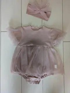 ベビードレス ピンク 73サイズ ヘアバンド付き