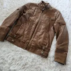 NORMCORE SENSE レザー ジャケット　ライダース 合皮 ブラウン