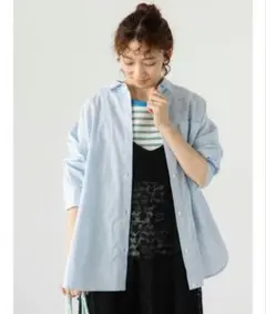 新品未使用 美品 ルノンキュール ライトブルー 麻混2WAY 長袖シャツ