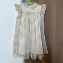 ギンガムチェックチュニック 90サイズ ベージュ