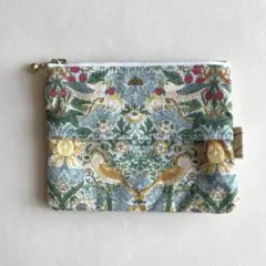 ハンドメイド　ウィリアムモリス　花と鳥の柄 小型ポケットティッシュケース＆ポーチ