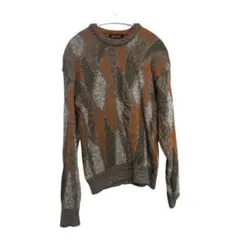 【MUGGER】総柄ニットセーター M レトロ ダイヤ柄 アクリル ヴィンテージ