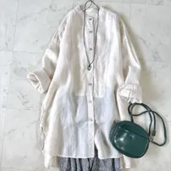 美品✨定価3.5万 ギャルリーヴィー バスケットリネン シャツワンピース 白 麻 美品✨定価3.5万 ギャルリーヴィー バスケットリネン シャツワンピース