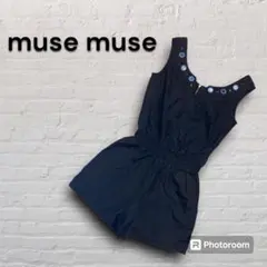 【muse muse】オールインワン ショートパンツ 黒 ミニ S キーネック
