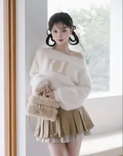 Darichホワイト オフショルダー ニットセーター