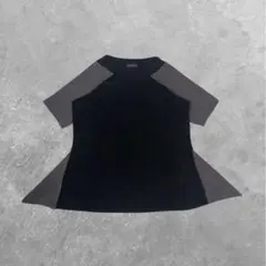 チュニック　Aライン　半袖　個性的　黒×グレー　レディース