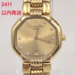稼働品✨️新品電池交換済 DIOR オクタゴン 11P 腕時計 デイト ゴールド