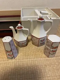 【未使用】花柄 陶器製 調味料セット