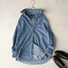 美品✨《ラルフローレン》ボタンダウンデニムシャツ マルチポニー　XL